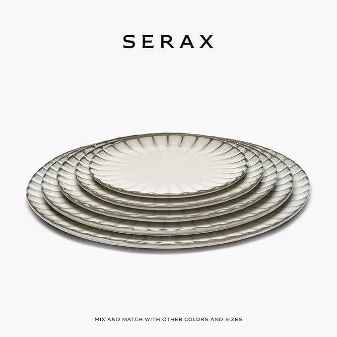 Serax Breakfast Plate | Inku Tableware van Sergio Herman | 4 Dessert Plates | Stoneware Dinnerware Set in white | luxury Dishware for Dinner at Home, Party, Cake, Christmas | Kitchen Sets