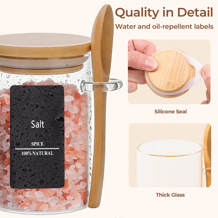 Glass Spice Jars with Spoons 8 oz 6 Pack Round with Labels (6 Count)