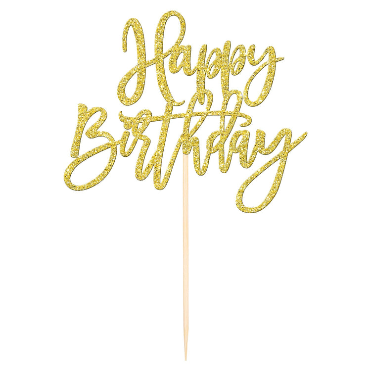 1 PCS Gold Happy Birthday & Anniversary Cake Topper