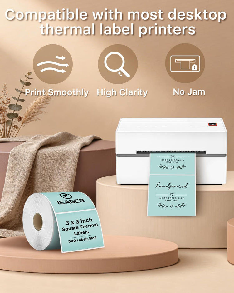 Green 3" x 3" Square Thermal Label Stickers