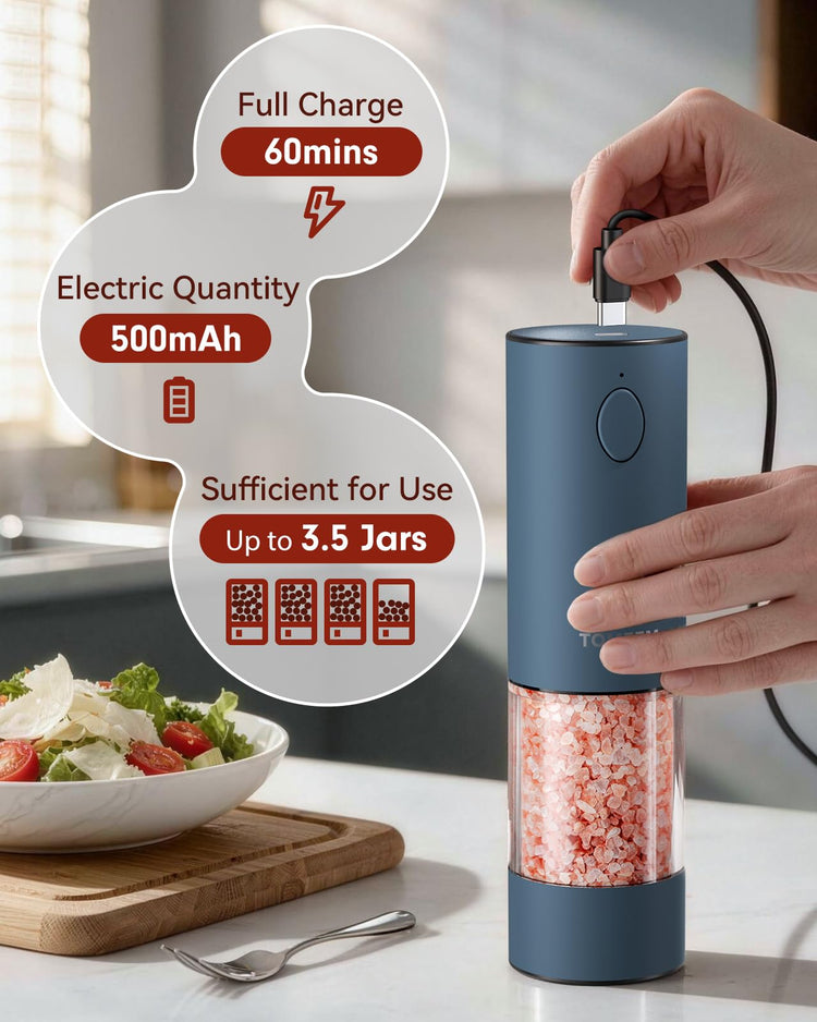 Larger Capacity Rechargeable Electric Salt and Pepper Grinder Set