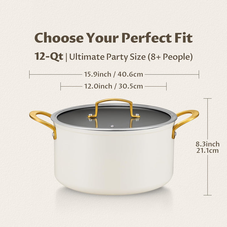 12QT Large Ceramic Nonstick Stock Pot with Lid