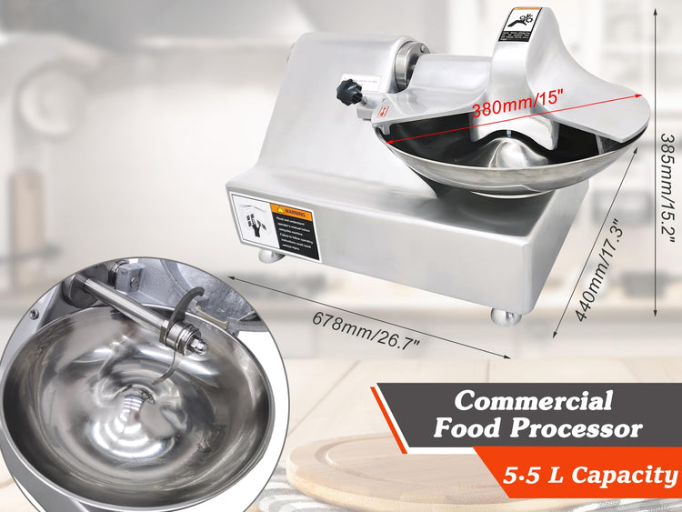 Commercial Food Processor & Vegetable Chopper 5.5L Multifunction Meat Bowl Cutter Mixer & Buffalo Chopper with 304 SS Blade for Meat Vegetable Cutter Processor Machine 110V 550W 120kg