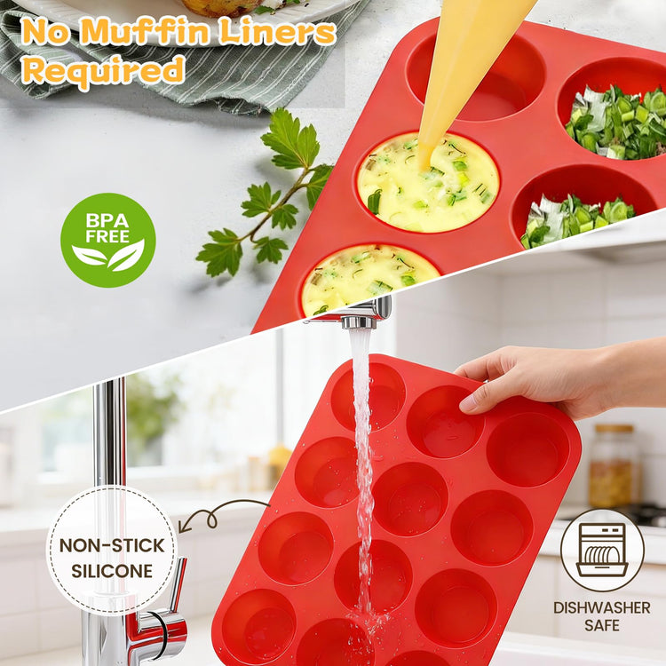 12 Cups Silicone Muffin Pans for Baking Cupcake Pan Nonstick Silicone Molds