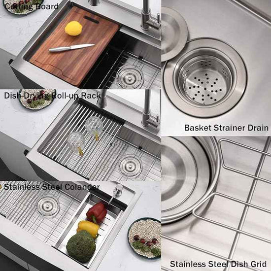 33 Inch Farmhouse Sink Splash Guard Workstation S - VOKIM 33x22 Inch Apron Front Kitchen Sink Stainless Steel 16 Gauge Single Bowl Gunmetal stainless Farm Sink