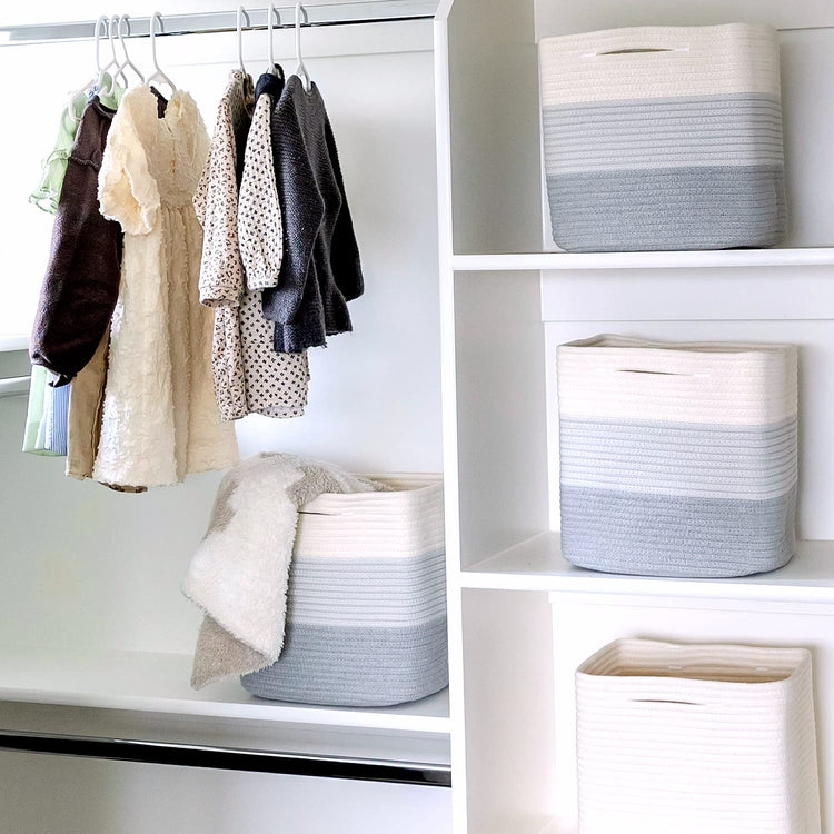 Storage Cubes 11 Inch Cotton Rope Woven Baskets for Organizing (3 Count)