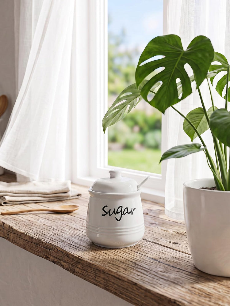 12oz Ceramic Sugar Bowl with Lid and Spoon