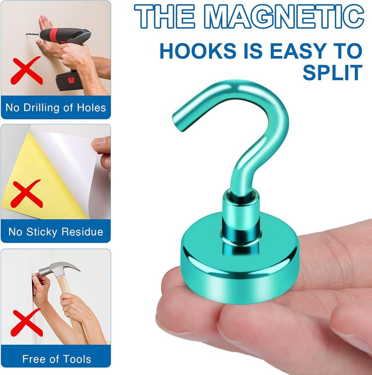 LOVIMAG Cruise Ship Essentials - 150Lbs Heavy Duty Green Magnetic Hooks for Cruise Cabins - 12 Pack
