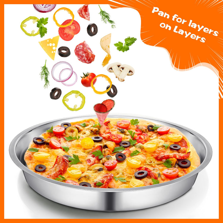 3 Pcs 16 14 10 Inch Large Deep Pizza Pans Stainless Steel Pizza Tray Round Oven Tray Rust Proof Reusable Bakeware Cooking Pan Dishwasher Safe for Baking (3 Count)