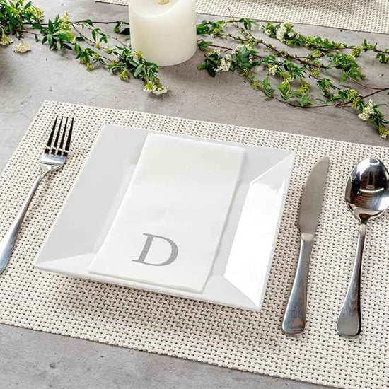 Luxenap 15.8 X 7.9 Inch Linen-Feel Guest Towels, 2000 Lettered Hand Towels - Silver Letter 'D', Sans Serif Font, White Paper Dinner Napkins, airlaid, For Restrooms And Tables - Restaurantware