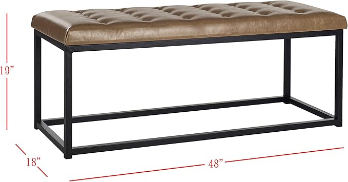 SAFAVIEH Home Collection – Reynolds Tan Tufted Upholstered Accent Bench, Modern Parsons-Style Open Frame Bench for Bedroom, Entryway or Living Room, Black Legs (FOX6225D)