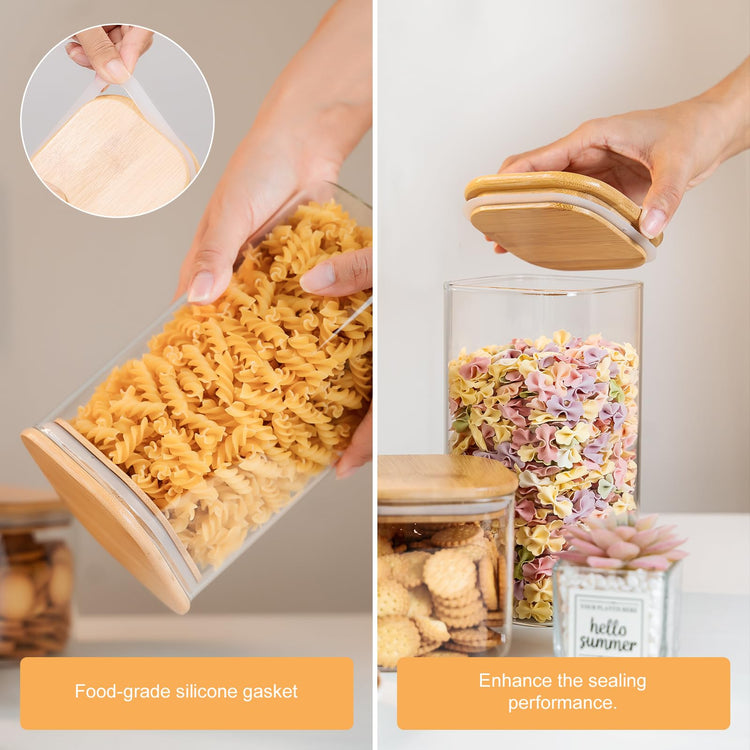 Glass Storage Jars 6 Pack 37oz Clear Glass Food Storage Containers with Airtight Bamboo Lid Stackable Kitchen Canisters for Candy (6 Ounce)