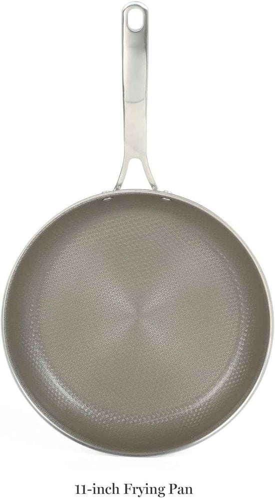 Martha Stewart Badgley Hybrid Nonstick 11 Inch TriPly Stainless Steel Large Fry Pan & Stay Cool Handle - Laser Etched Non-Toxic Perfect Sear Nonstick Skillet - Dishwasher and Induction Safe