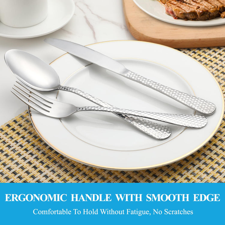 30 Pcs Hammered Silverware Set Service for 6 (30 Count)