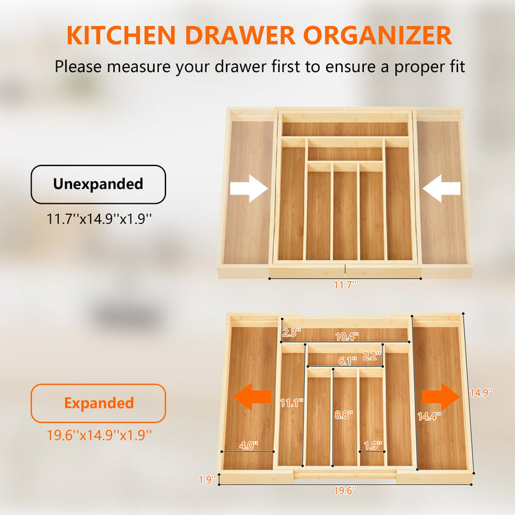 Expandable Bamboo Drawer Organizer Cutlery 7
