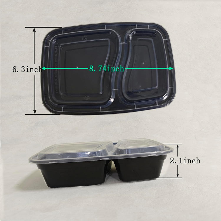 50 Packs 28oz 2-Grid Disposable Meal Prep Containers with Lids,To Go Take Out Plastic Food Storage, Disposable Takeaway Boxes,Freezer, Dishwasher Safe Prep Containers