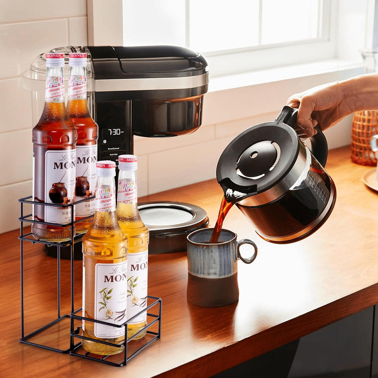 4 Bottle Coffee Syrup Organizer Coffee Syrup Rack for Coffee Bar Kitchen Small Wine Rack for Bar Family Storage for Syrup Wine Dressing