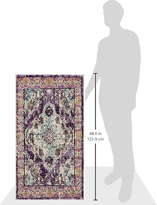 SAFAVIEH Monaco Collection Area Rug - 2'2" x 4', Violet & Light Blue, Non-Shedding & Easy to Clean, Distressed Medallion Design, Ideal for Front Door, Kitchen, Entryway, Accent Space (MNC243L)