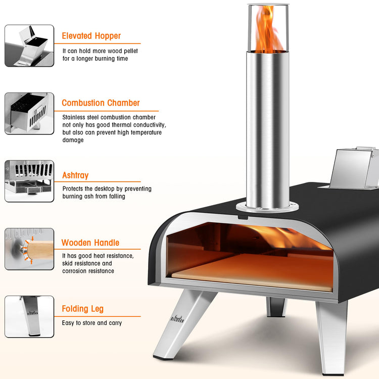 12" Multi Fuel Outdoor Pizza Oven Reach up to 1110℉