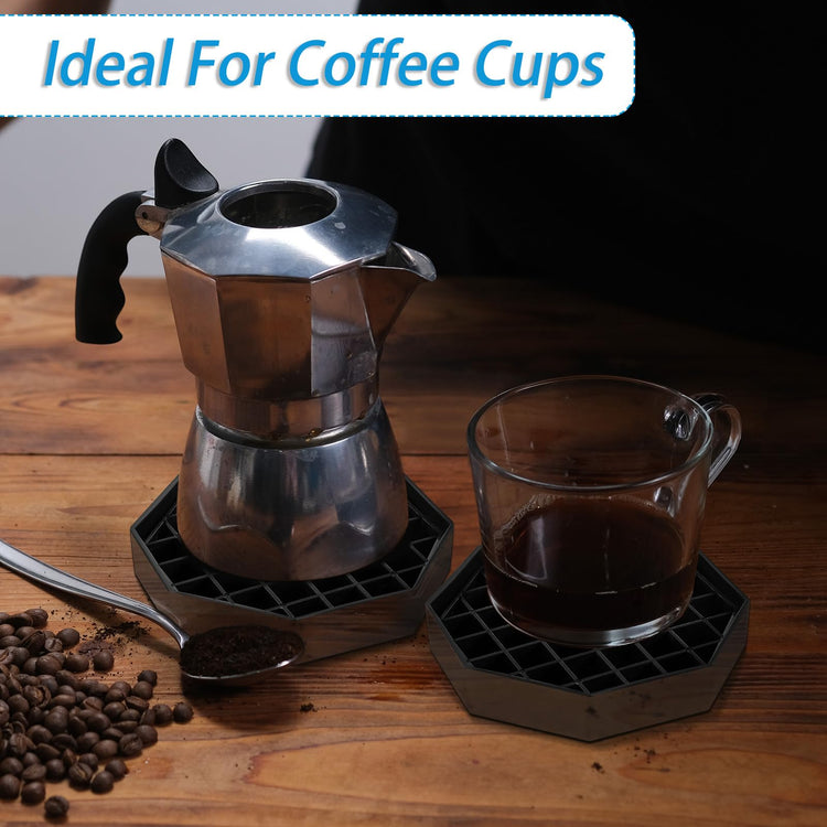 4 Pcs 4 Inch Coffee Drip Tray Black Plastic Octagon Coffee Countertop Drip Coaster with Honeycomb Grid for Drink Tea Wine Beverage Dispenser (4 Count)