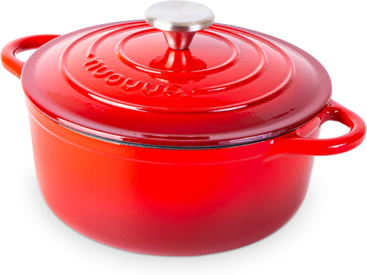 Cast Iron Dutch Oven with Lid – Non-Stick Ovenproof Enamelled Casserole Pot – Sturdy Dutch Oven Cookware – Red, 3.1-Quart, 22cm – by Nuovva - Nestoria