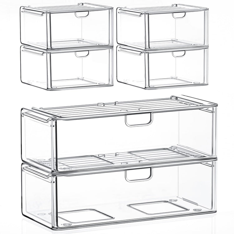 6 Pack Acrylic Stackable Storage Drawers for Vanity
