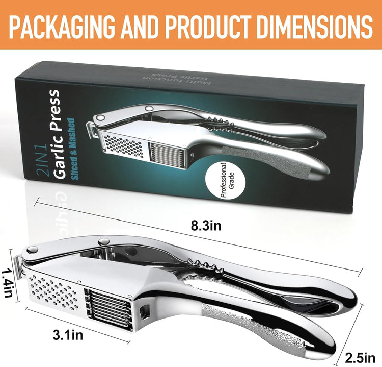 Garlic press and slicer 2 in 1,Effortlessly Crush, Slice, and Mince Garlic,with this Versatile Kitchen Tool - Perfect for Home Cooks and Professional Chefs Alike. (Pearl White)