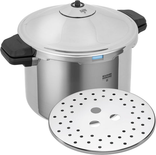 Kuhn Rikon DUROMATIC® Pressure Cooker 11” 8.45 qt family of 6 wide base for better braising, Stainless - Nestoria