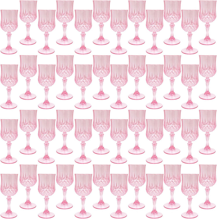 Plastic Wine Glasses，Plastic Goblets Vintage Style Cordial Drinking Glasses for Wedding Reception, Grand Event Party Supplies (48, Pink)