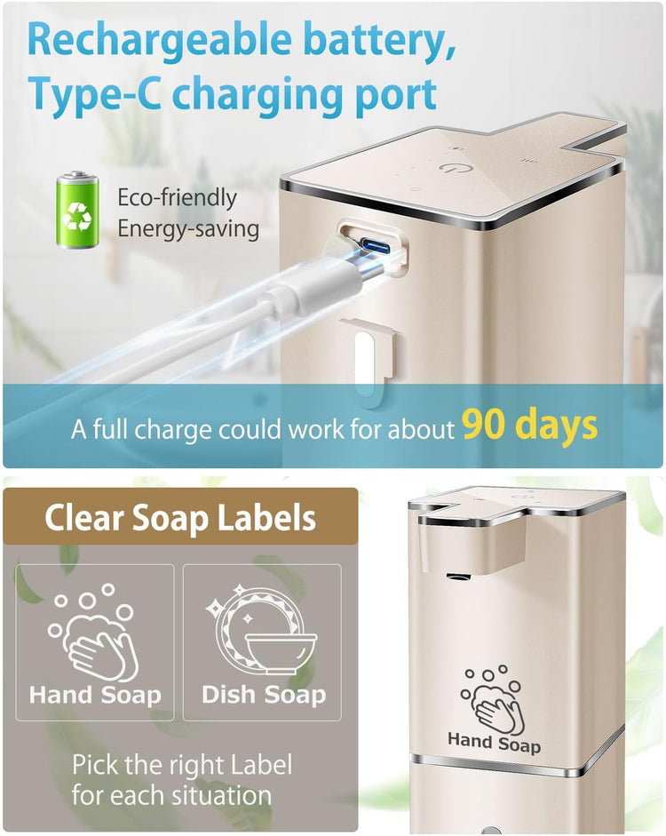 Automatic Liquid Soap Dispenser Touchless Soap Dispenser 380ml/12.8oz Rechargeable, Wall Mounted,4 Levels Adjustable Auto Soap Pump for Bathroom Kitchen Dish Soap