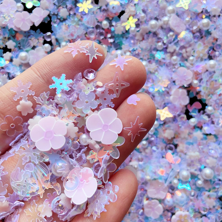 Sequins Holographic Polymer Clay Slices Nail Glitter 3D Holographic Snowflake Shell Butterfly Plum Blossom Nail Sequins Slices Polymer Clay Nail Decals for DIY Nail Decoration
