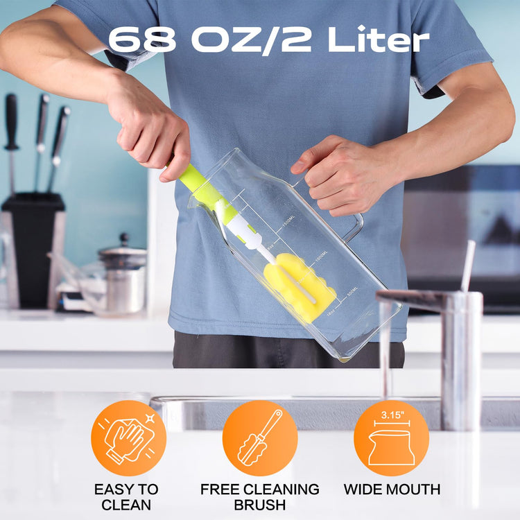 68oz Glass Pitcher with Lid and Handle for Fridge (2 Count)