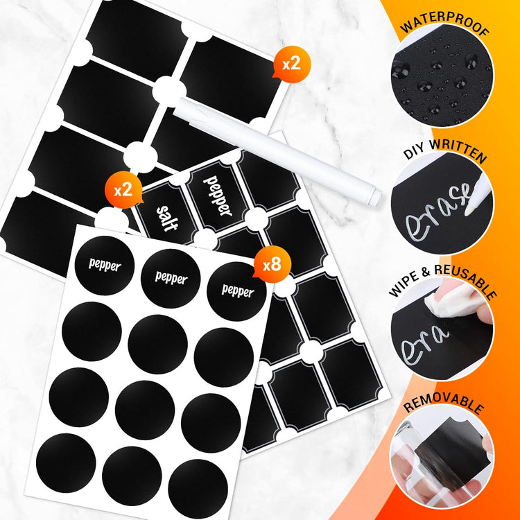 Segarty Glass Spice Jars, 3 Pack 5oz Spice Jars with Label, Empty Spice Containers with Shaker Lids, Seasoning Bottles with 136 Stickers, 1 Marker Pen and 1 Brush, Salt Pepper Shakers Set