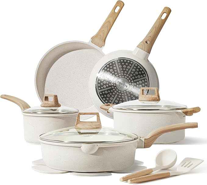 CAROTE 14 Pcs Pots and Pans Set Nonstick,Cookware Set Kitchen Cooking Set with Utensil and Pan Protectors