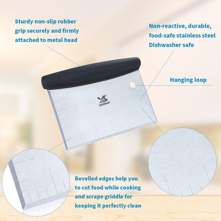 Dough Scraper Baking Pastry Cutter Good Grip Pastry Scraper Chopper Stainless Steel Dough Cutter