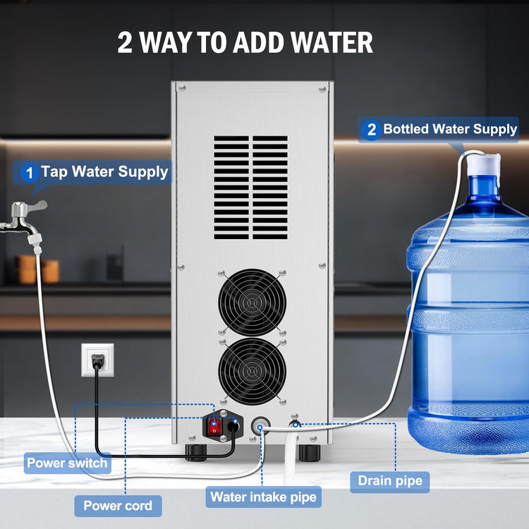 100 lbs Countertop Nugget Ice Maker Commercial with Water Dispenser