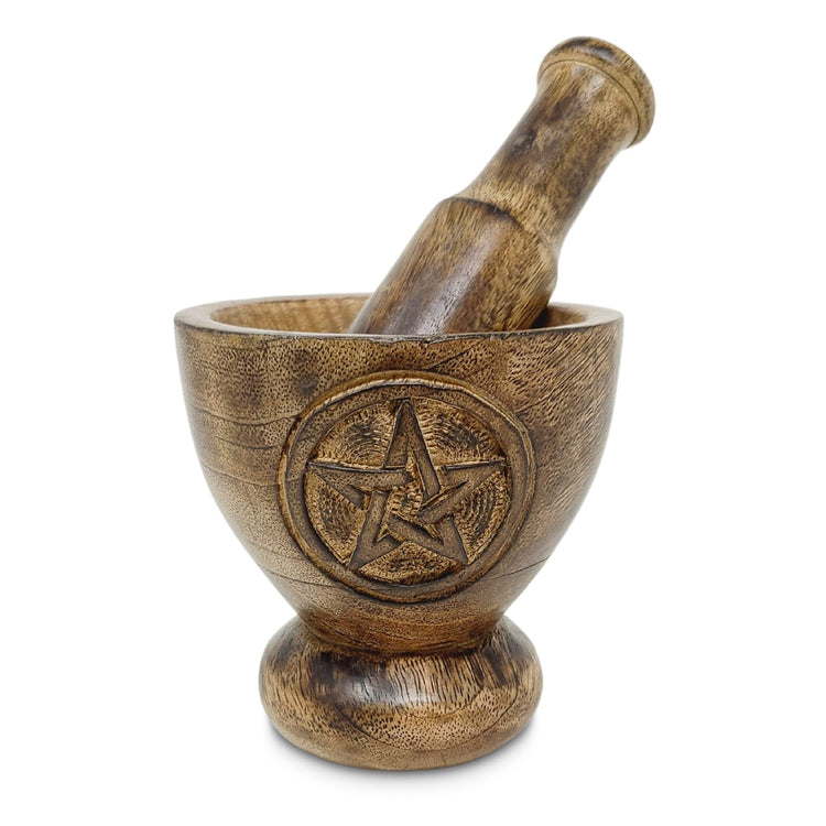 Pentagram Design Wooden Mortar & Pestle Set