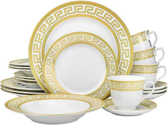 57-pc Banquet Dinnerware Set Gold Greek Key - Luxury Tableware Dining Service for 8