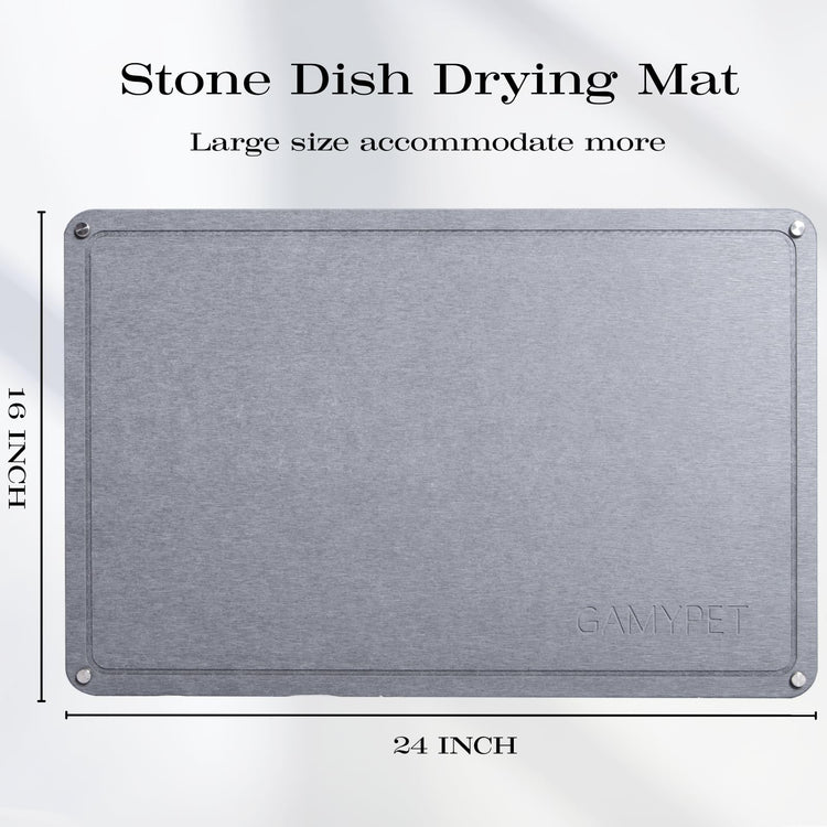 Large Dish Drying Stone Mat for Kitchen 24"x16" Dark Gray