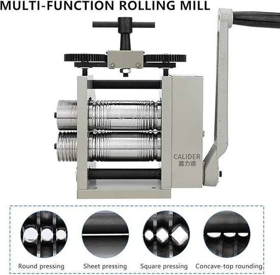 4-in-1 Rolling Mill, 2/"50mm Jewelry Rolling Mill with Hand Crank, Rolls Gold/Silver/Brass/Copper into Sheet, Square/Half-Round/Round Wires (Multi-Size) | 0.03-6.5mm Press Thickness