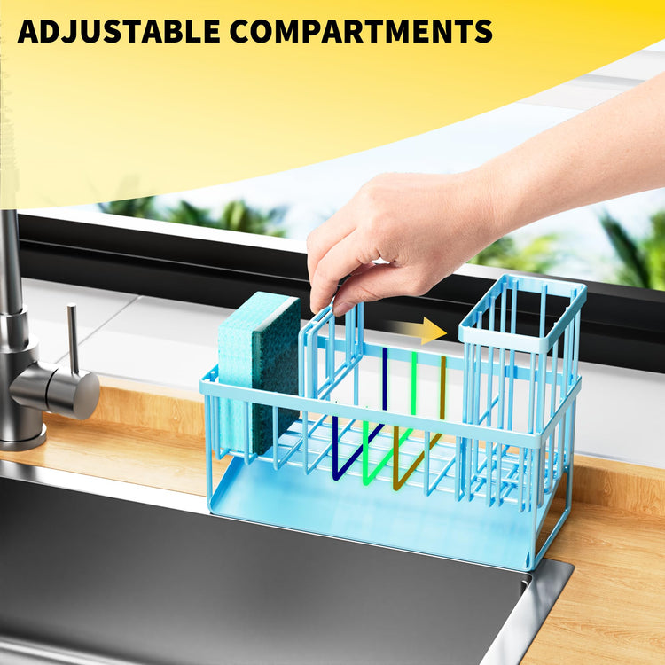 Blue Kitchen Sink Caddy Organzier with High Brush Holder