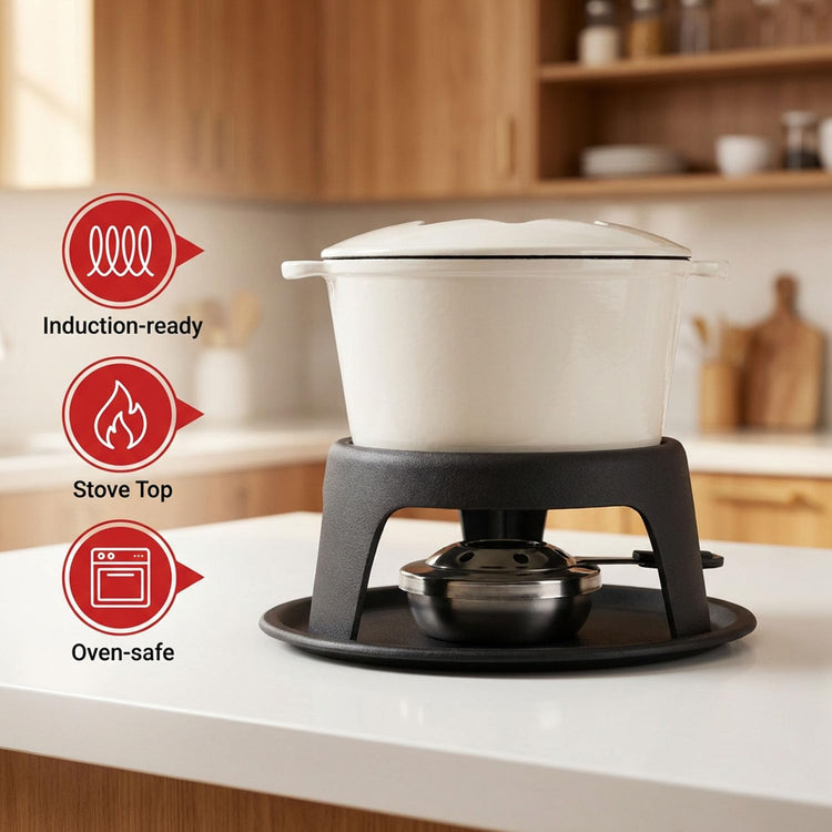 Cast Iron Fondue Pot Set for Chocolate Cheese
