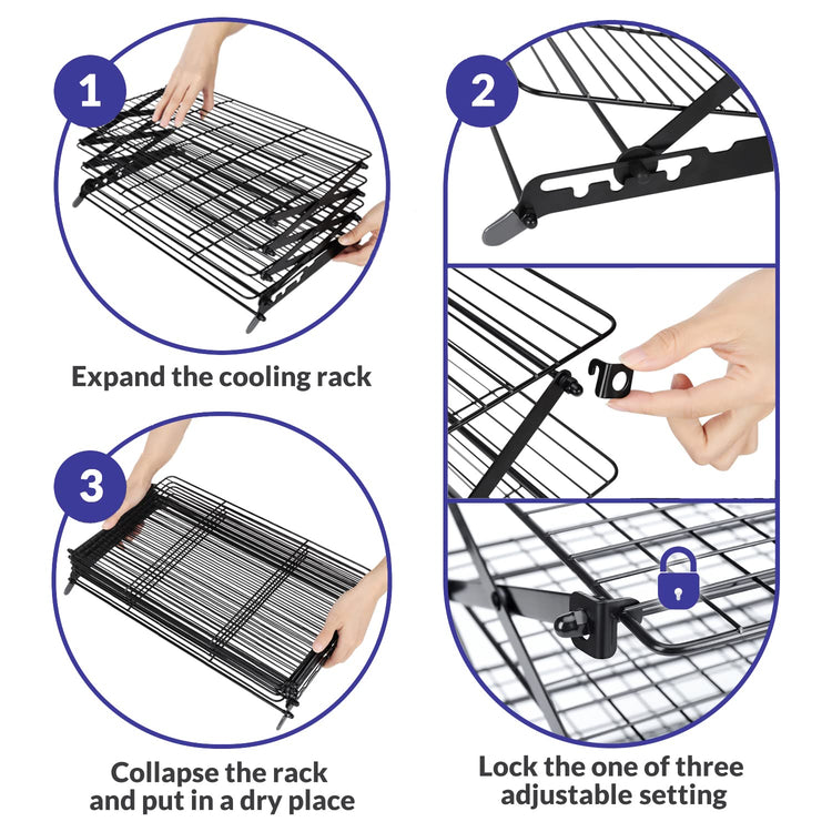 2/3/4-Tier Upgraded Collapsible Cooling Rack with Adjustable 3 Setting Design Stackable Roasting Cooking Drying Wire Cooling Rack for Cookies Baking Gifts for Women