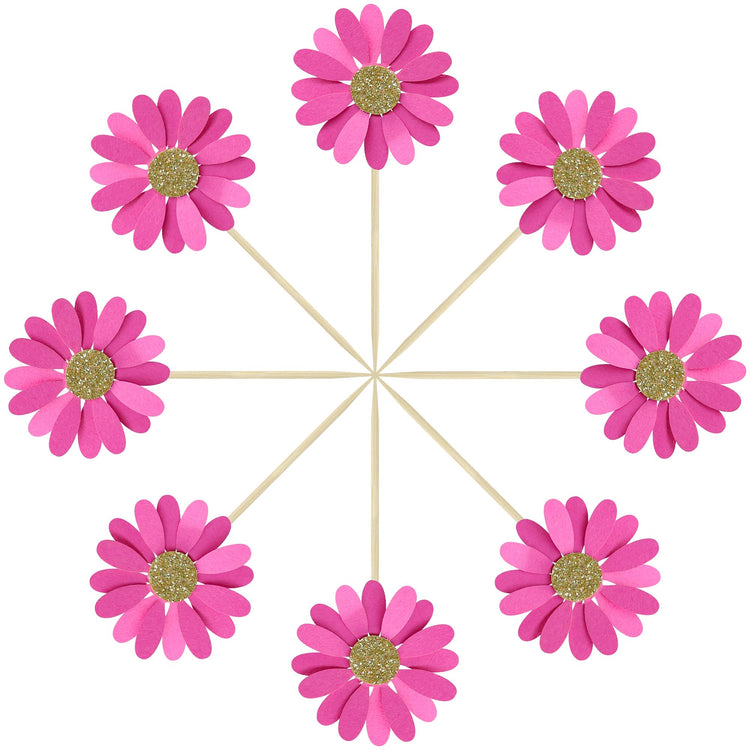 24Pcs Daisy Cupcake Toppers Flower Cake Topper Decorations Daisy Cake Decorations Chrysanthemum Cupcake Toppers Spring Daisy Flower Cake Picks for Birthday Wedding Supplies Rose Red (24 Count)