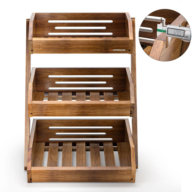 3 Tier Acacia Wood Fruit Basket for Kitchen