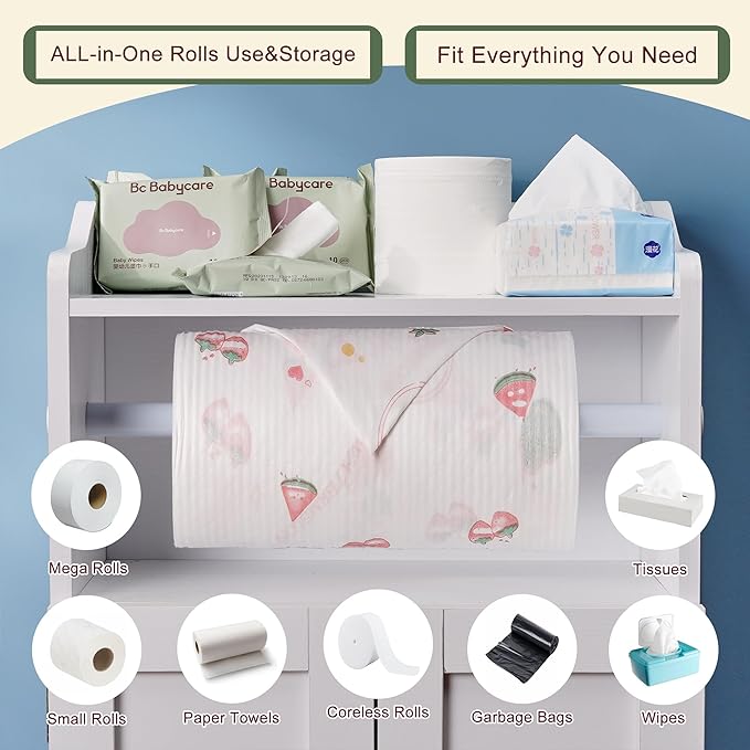 Mega Roll Toilet Paper Holder Cabinet, VECELO Stand Bathroom Storage Organizer of Rolls & Paper Towel, Waterproof, Large Capacity Reserve Area, Removeable Rod