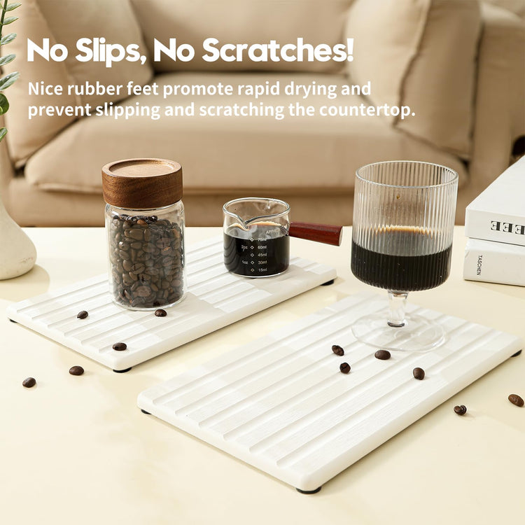 2PCS Water Absorbing Stone Drying Tray Mat for Bathroom Sink & Kitchen Counter Organizer (2 Count)