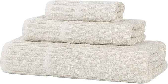 Superior Juno Viscose Cotton Blend Medium Weight Towels, for Bathroom, Shower, Spa, Plush, Quick Dry, Ultra-Soft Towels, Bath Essentials, Border Detail, 3 Piece Assorted Towel Set, Beige