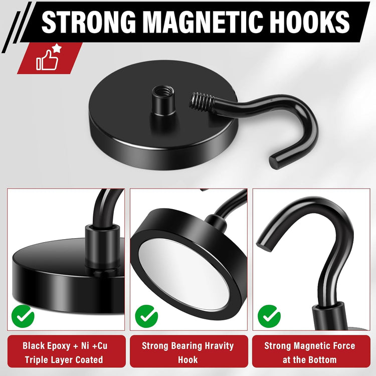 Magnetic Hooks, 150Lbs Black Heavy Duty Magnets Magnetic 2025 Cruise Cabins Ship Essentials Strong Magnet Hook for Classroom Home Refrigerator Door Fridge Camping Hanging 12 Pack