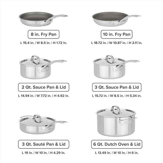 Viking PureGlide Pro 3-Ply Nonstick Cookware Set, Made without PFAS, 10-Piece Induction Pots and Pans Set, Metal Utensil Safe Titanium Nonstick Surface, Oven Safe to 600F